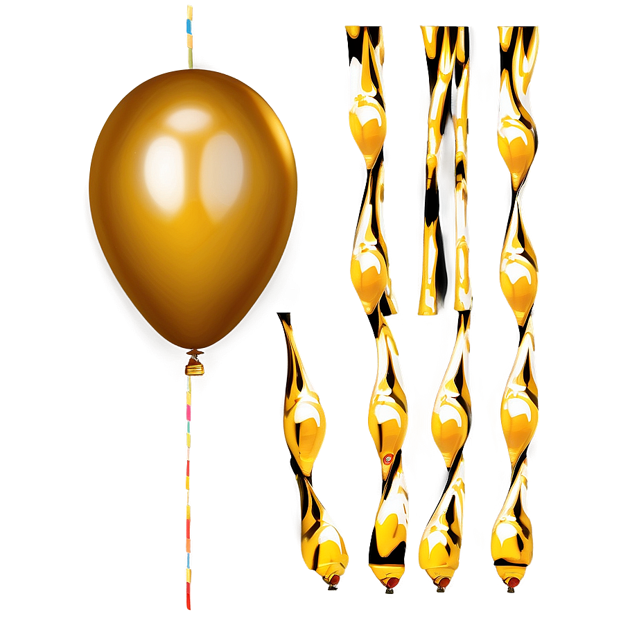 Gold Balloon With String Png 06212024 PNG