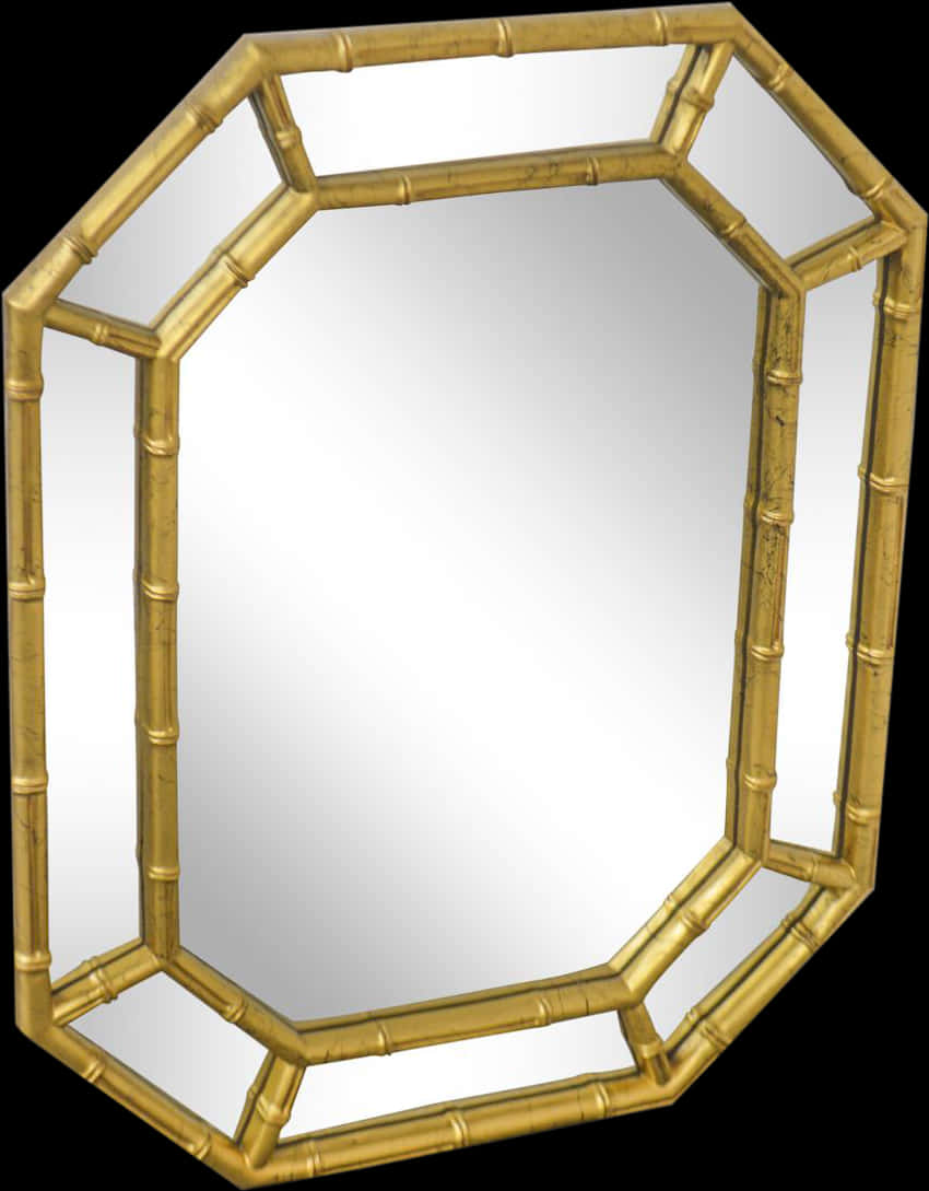 Gold Bamboo Style Octagonal Mirror Frame PNG