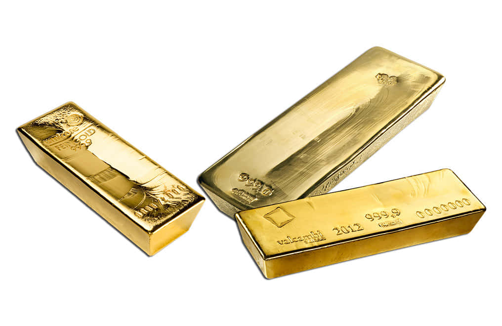 Three Gold Bars With A Picture On Them