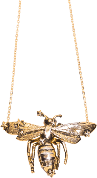 Gold Bee Pendant Chain Necklace PNG