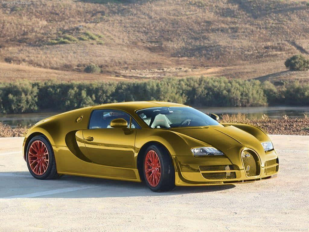 Tagpå En Luksuriøs Køretur I Verdensberømte Guldblade Bugatti Veyron Bil. Wallpaper