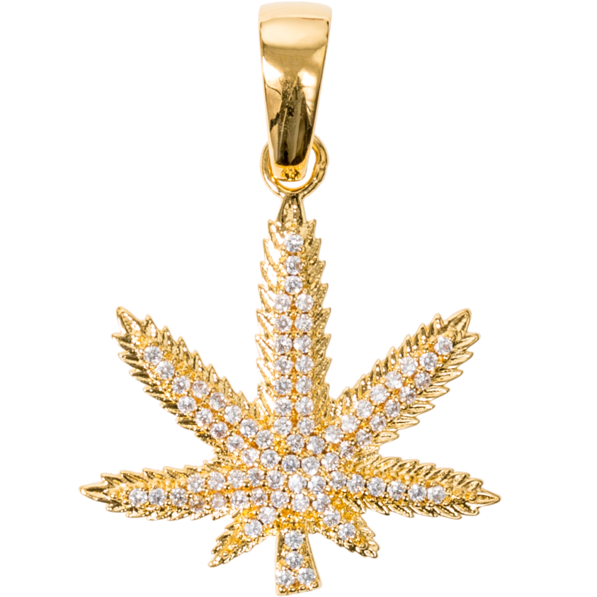 Gold Cannabis Leaf Pendant Gangster Style PNG