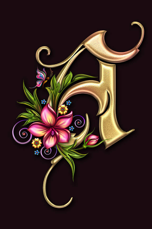 Gold Capital Alphabet Letter A With Blooming Flowers Picture
