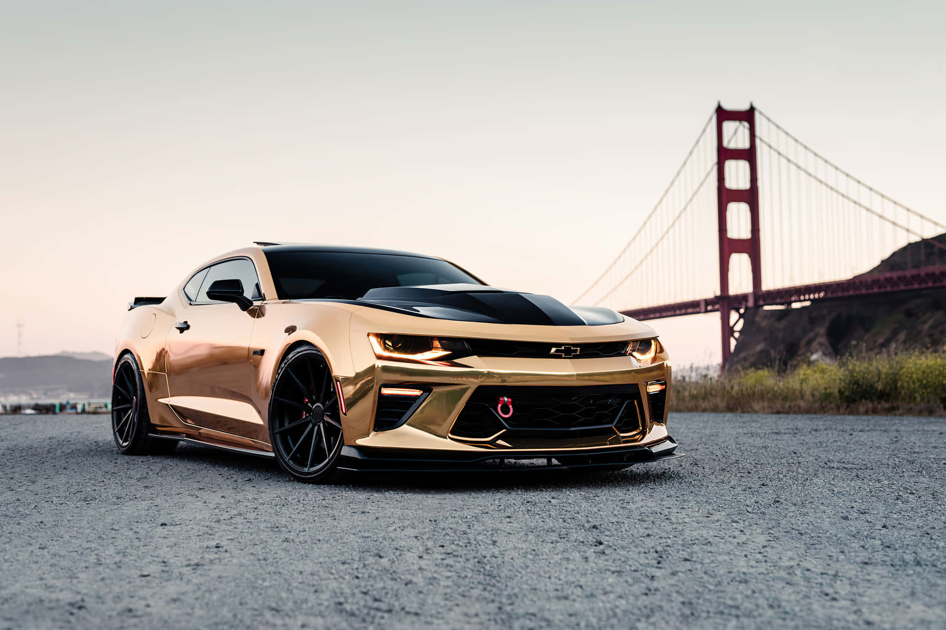 Gold Cars Chevrolet Golden Gate Bridge Wallpaper