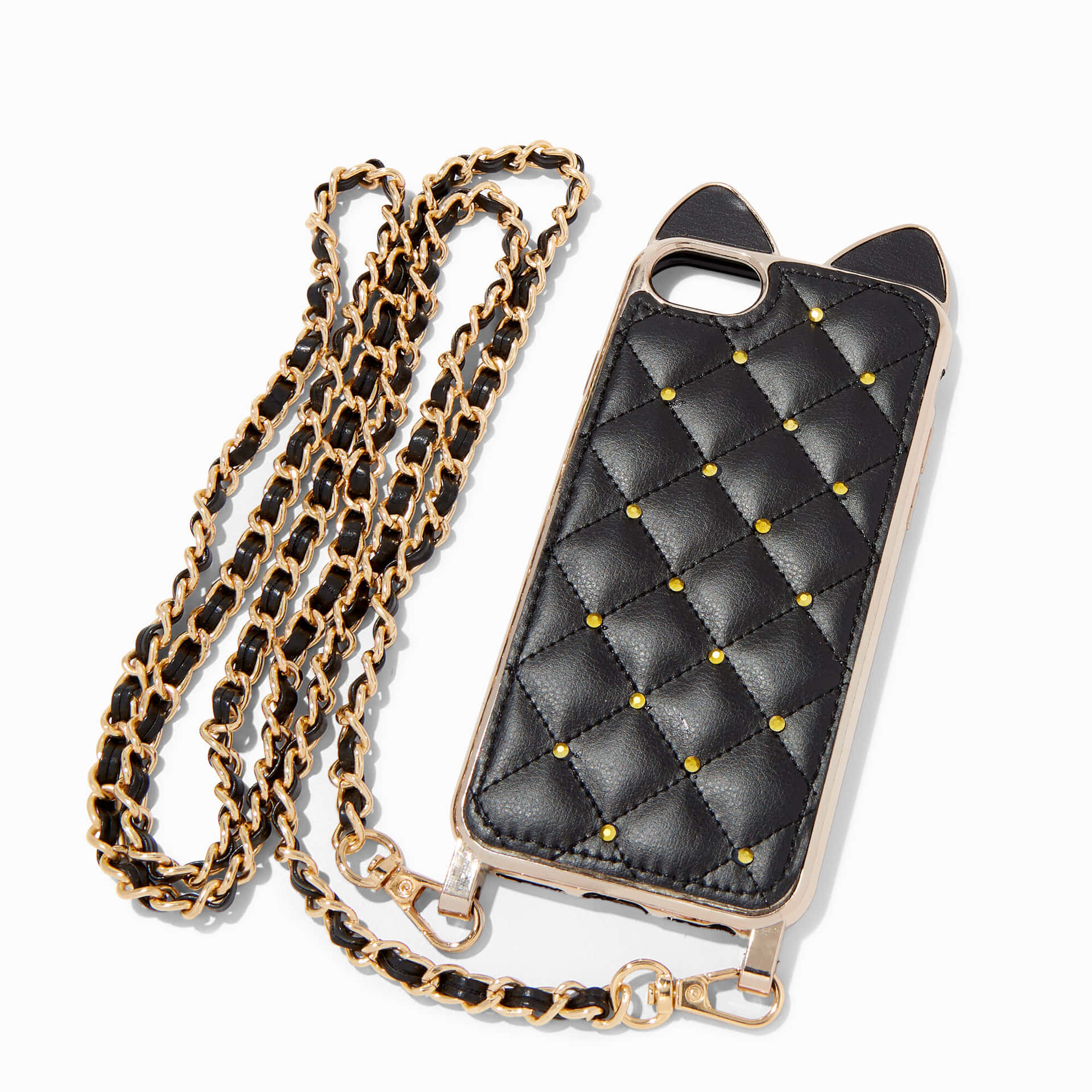 A Black Cat Phone Case With A Chain Attached To It Wallpaper