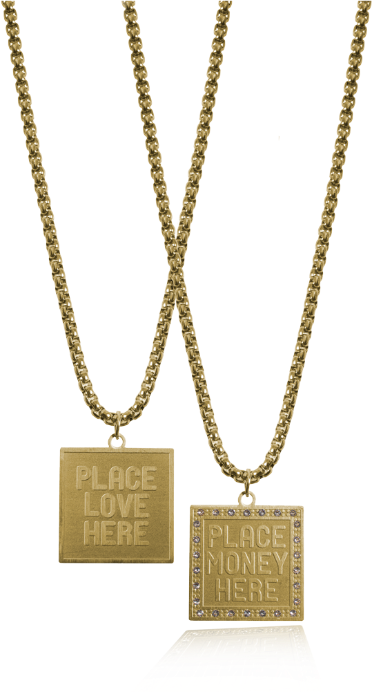 Gold Chain Necklaceswith Loveand Money Pendants PNG