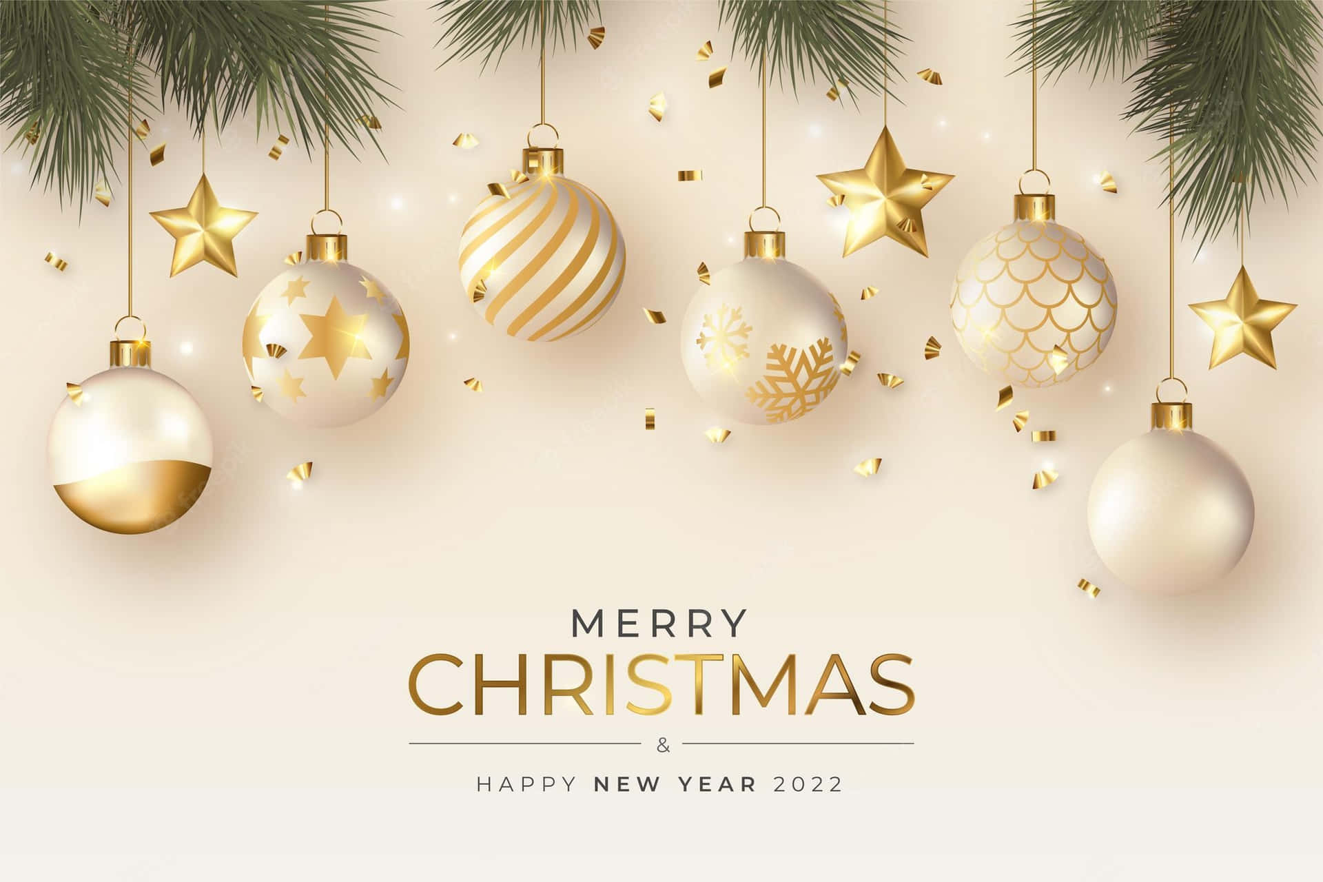 Christmas Background With Gold Balls And Fir Branches Wallpaper