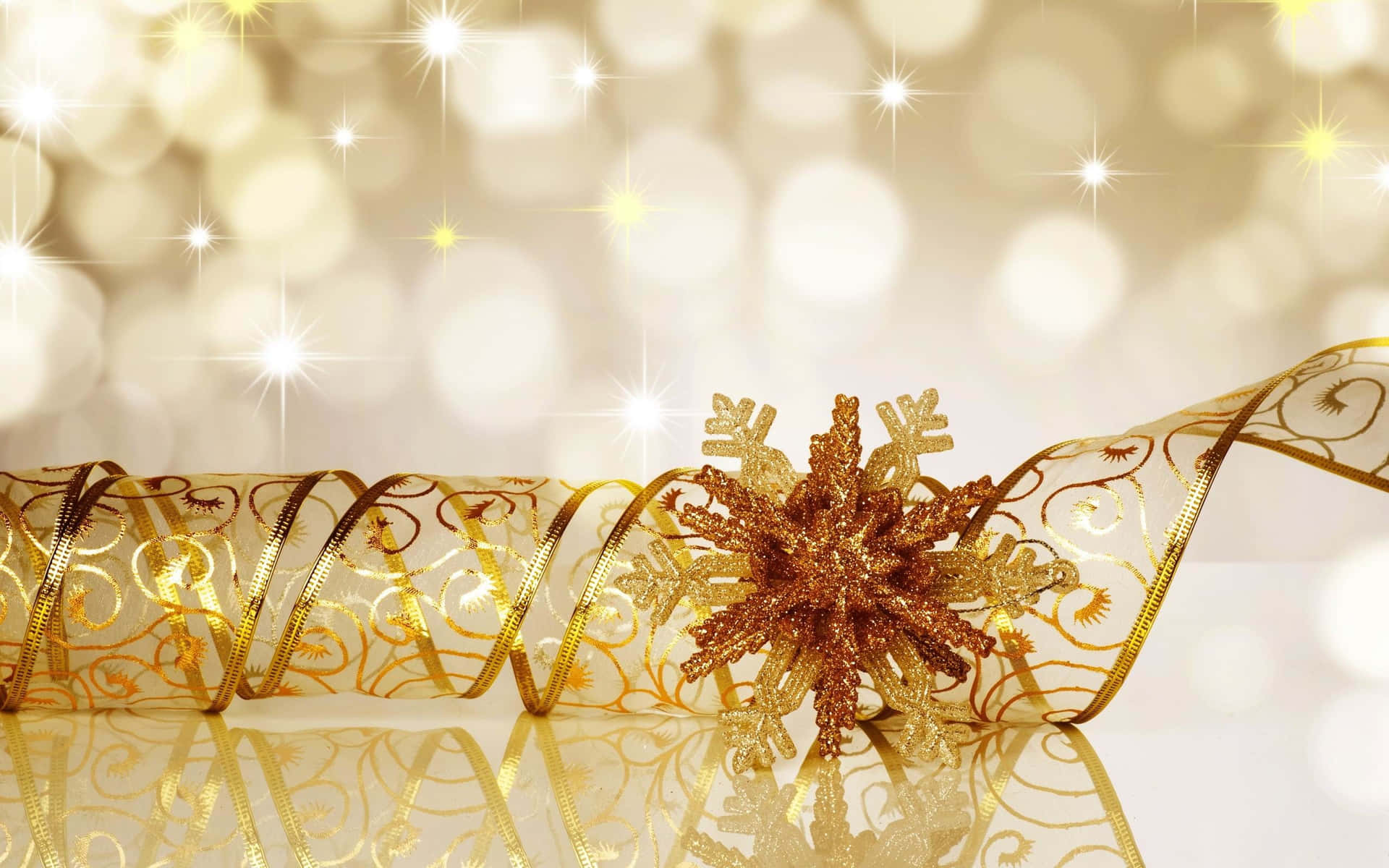 Christmas Ribbon And Gold Star On A White Background
