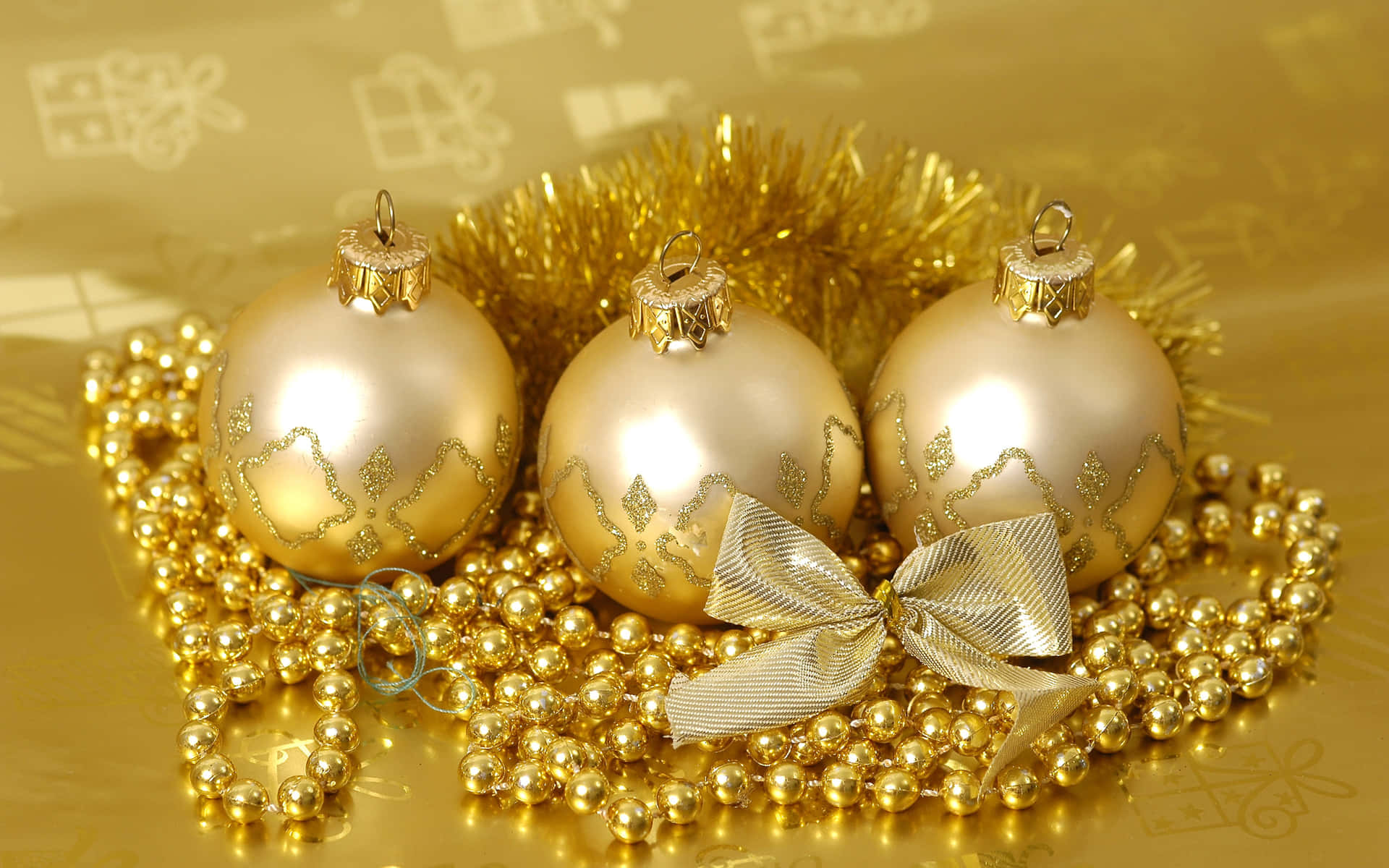 Christmas Ornaments On A Gold Background