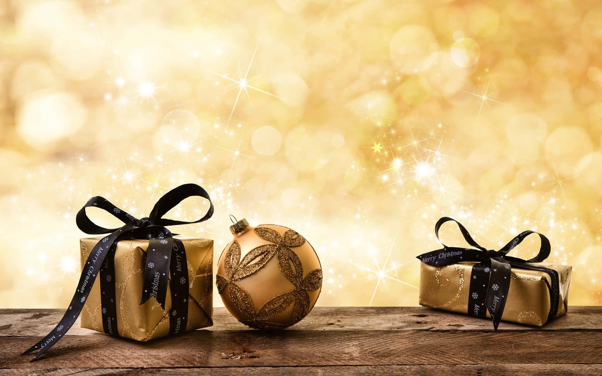 Joyful Christmas gift adorned with golden decorations