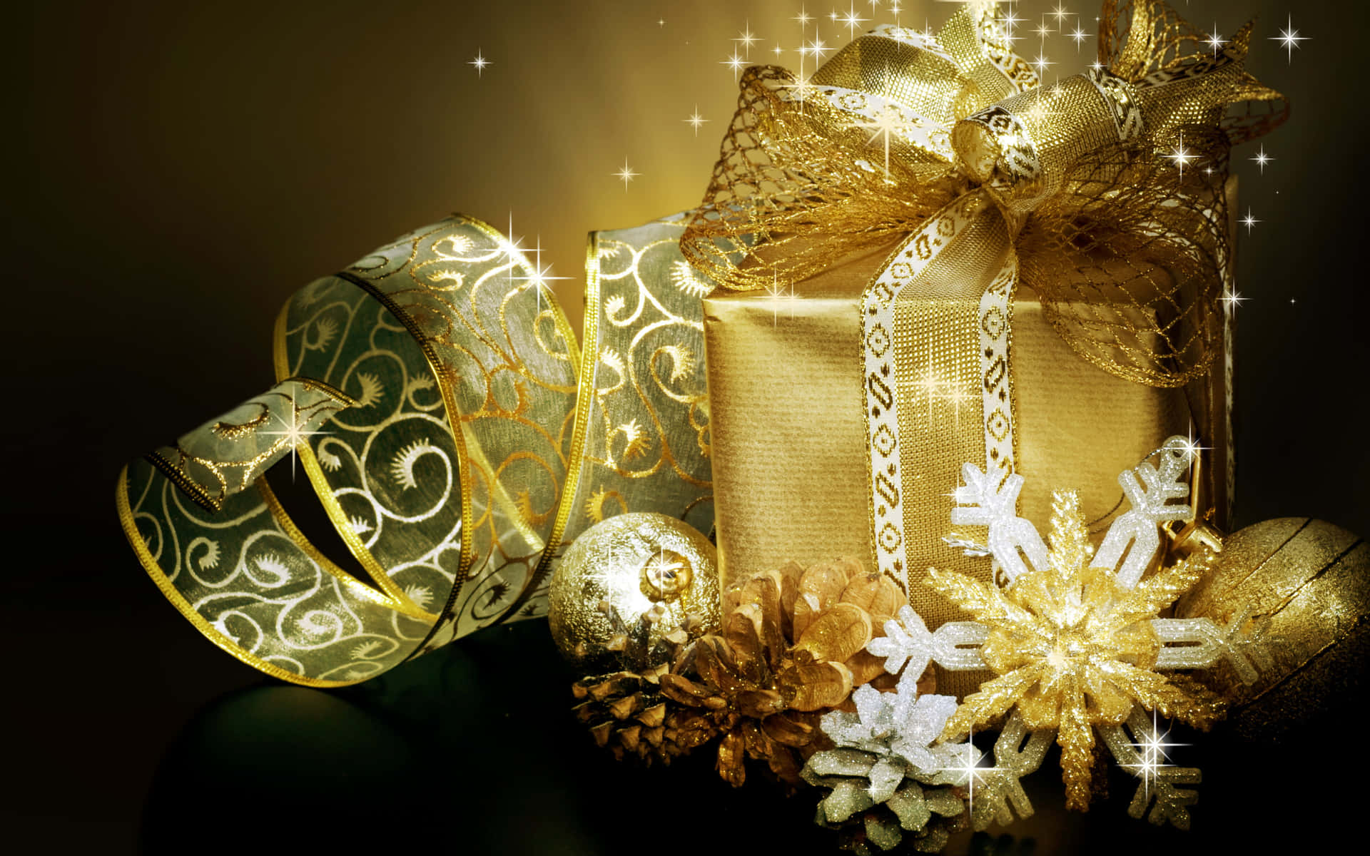 Get into the holiday spirit with a gold Christmas background