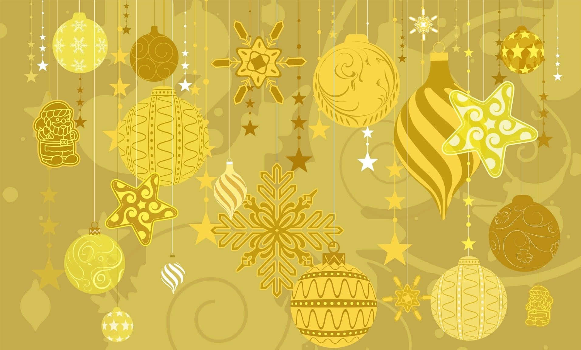 Christmas Ornaments On A Golden Background Wallpaper