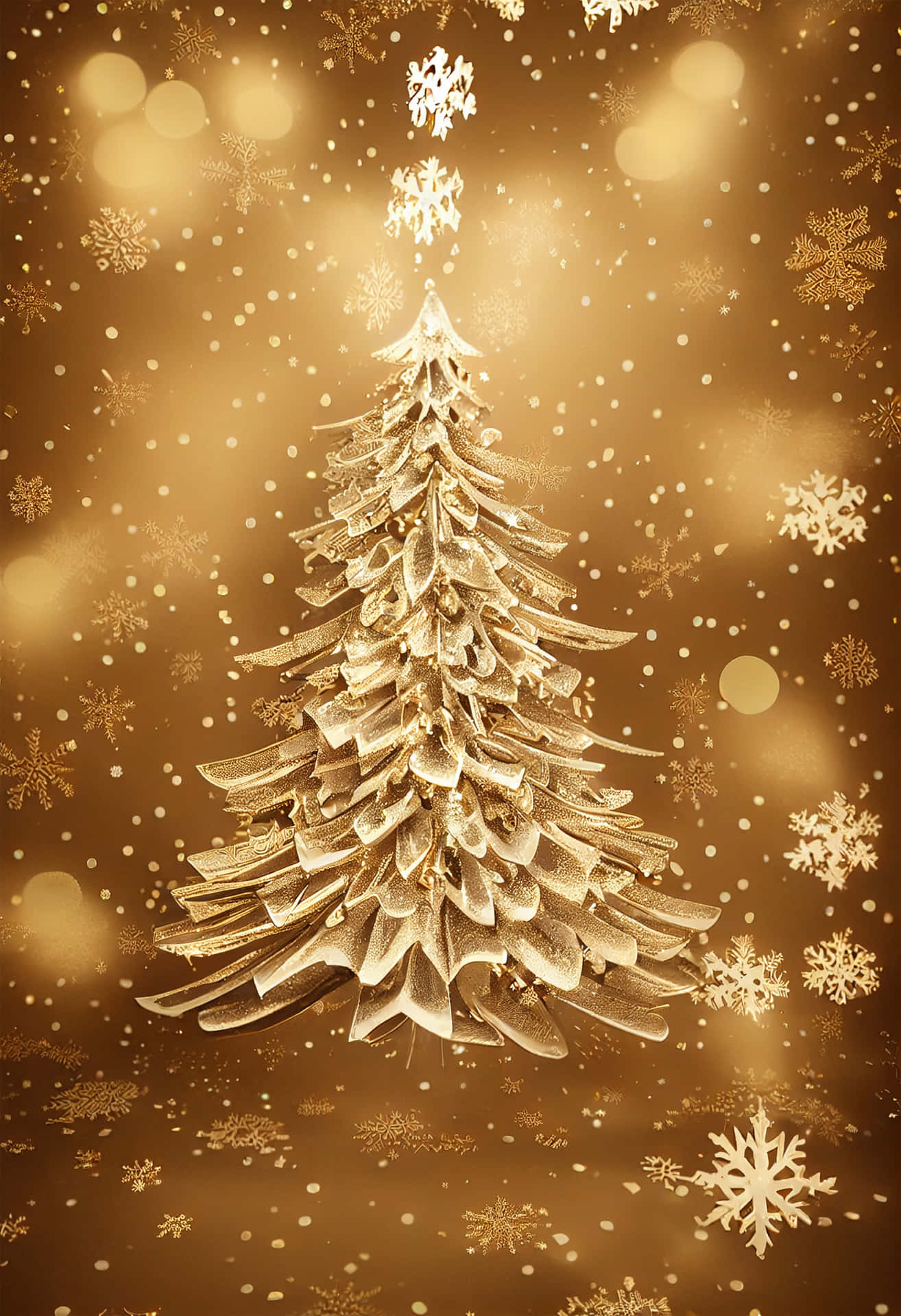 Eingoldener Weihnachtsbaum Auf Einem Braunen Hintergrund Wallpaper