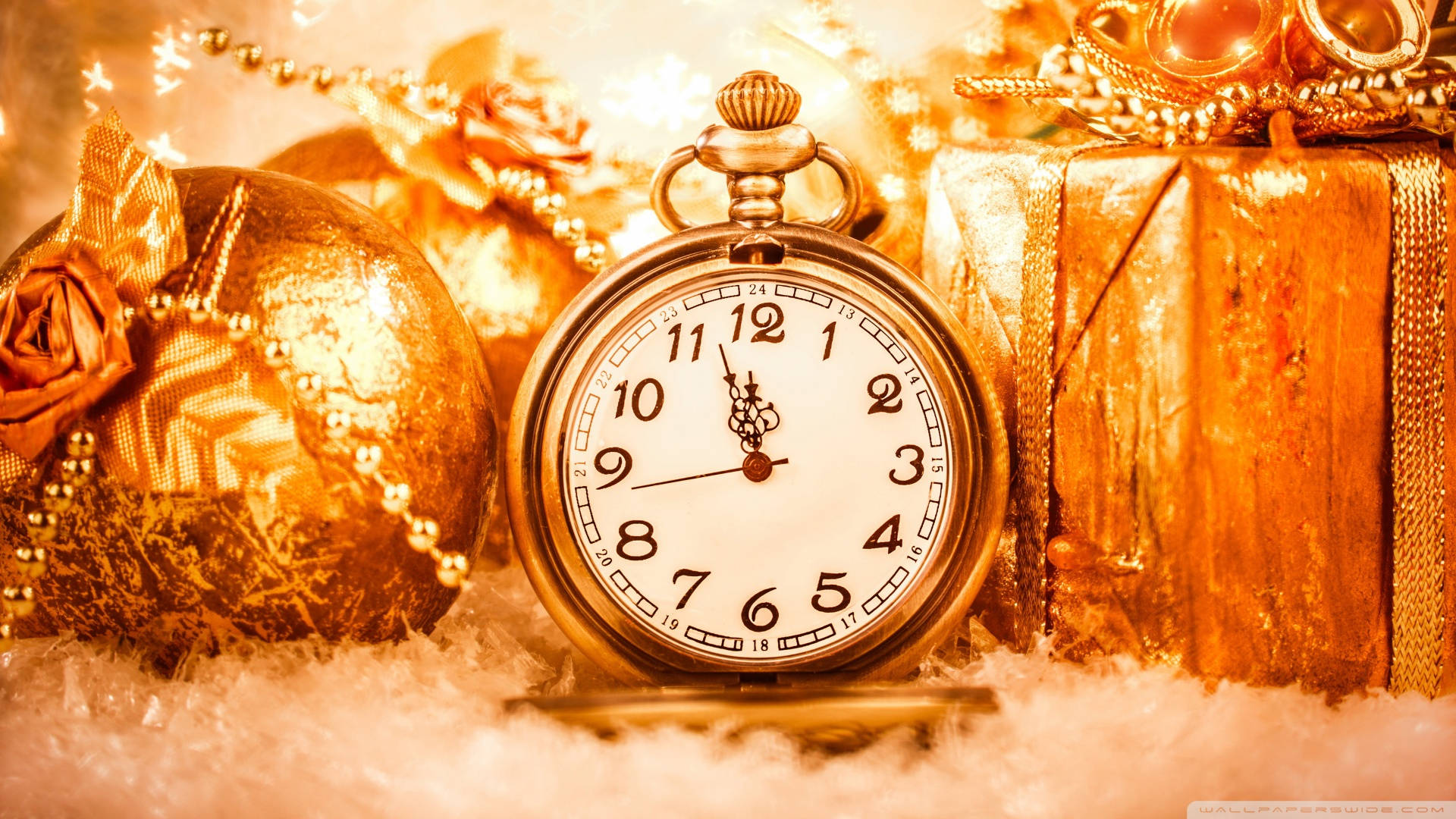 Gold Christmas Pocket Watch Time Wallpaper