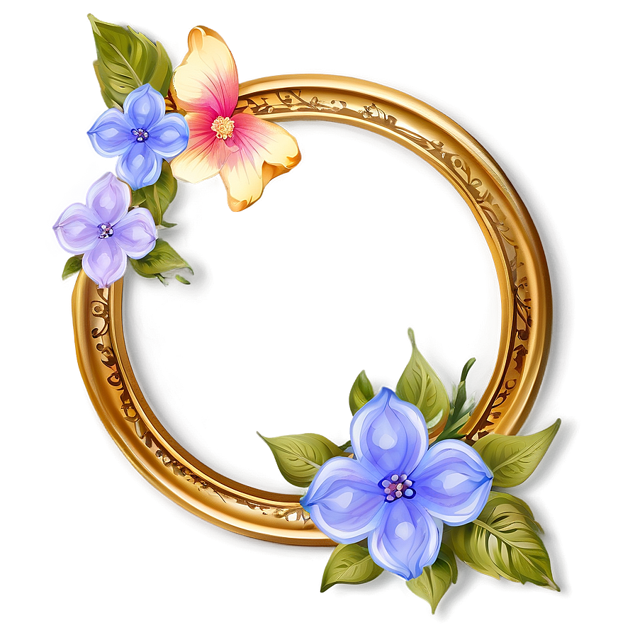 Gold Circle Frame With Flowers Png 72 PNG