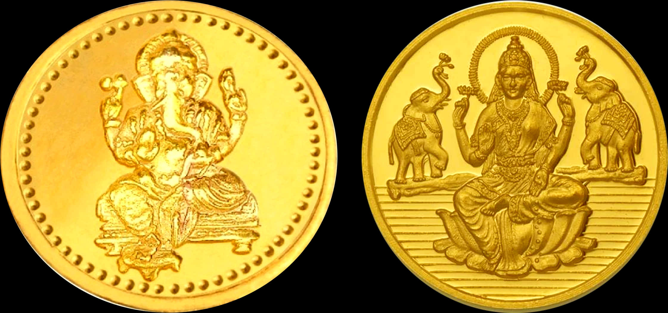 Gold Coinswith Hindu Deities PNG