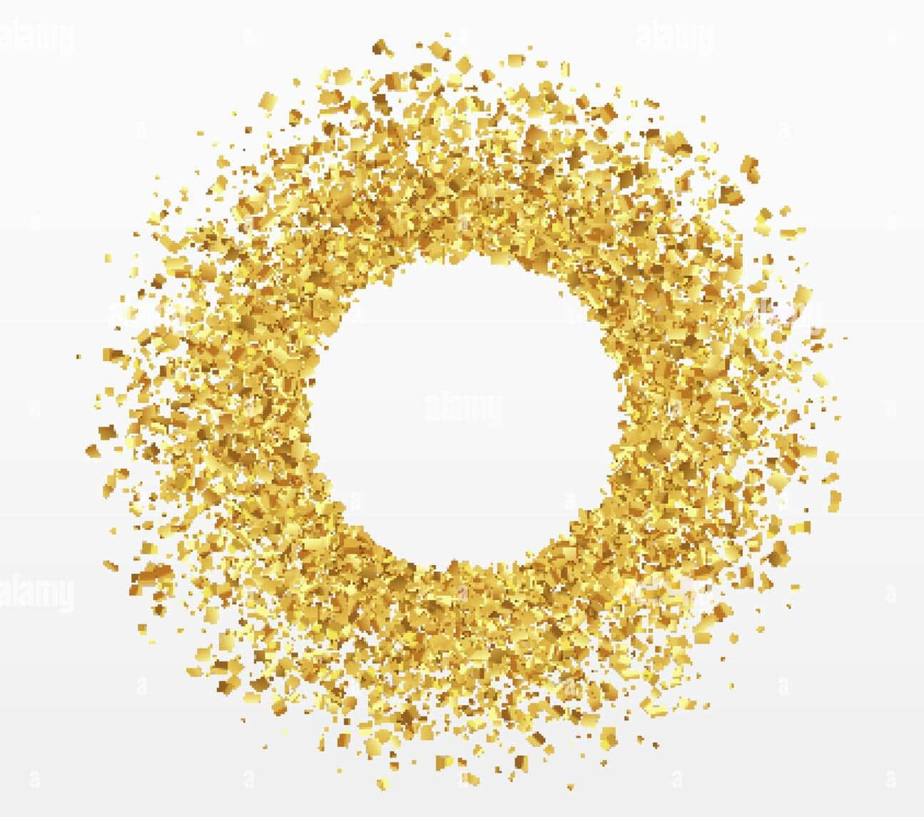 Golden Glitter Confetti Circle On White Background