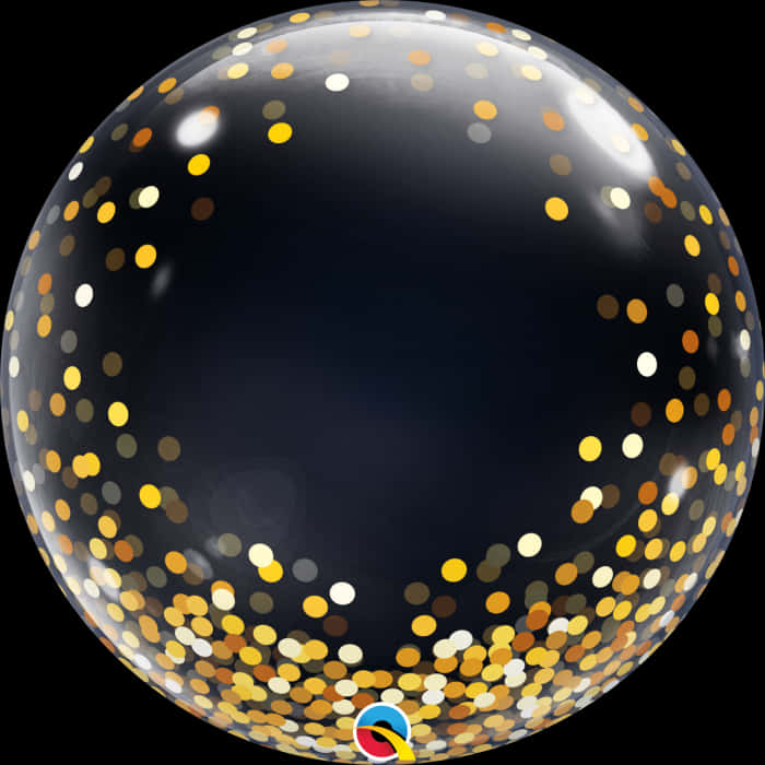 Gold Confetti Black Balloon PNG