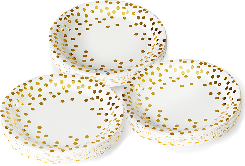 Gold Confetti Paper Plates Party Supplies PNG