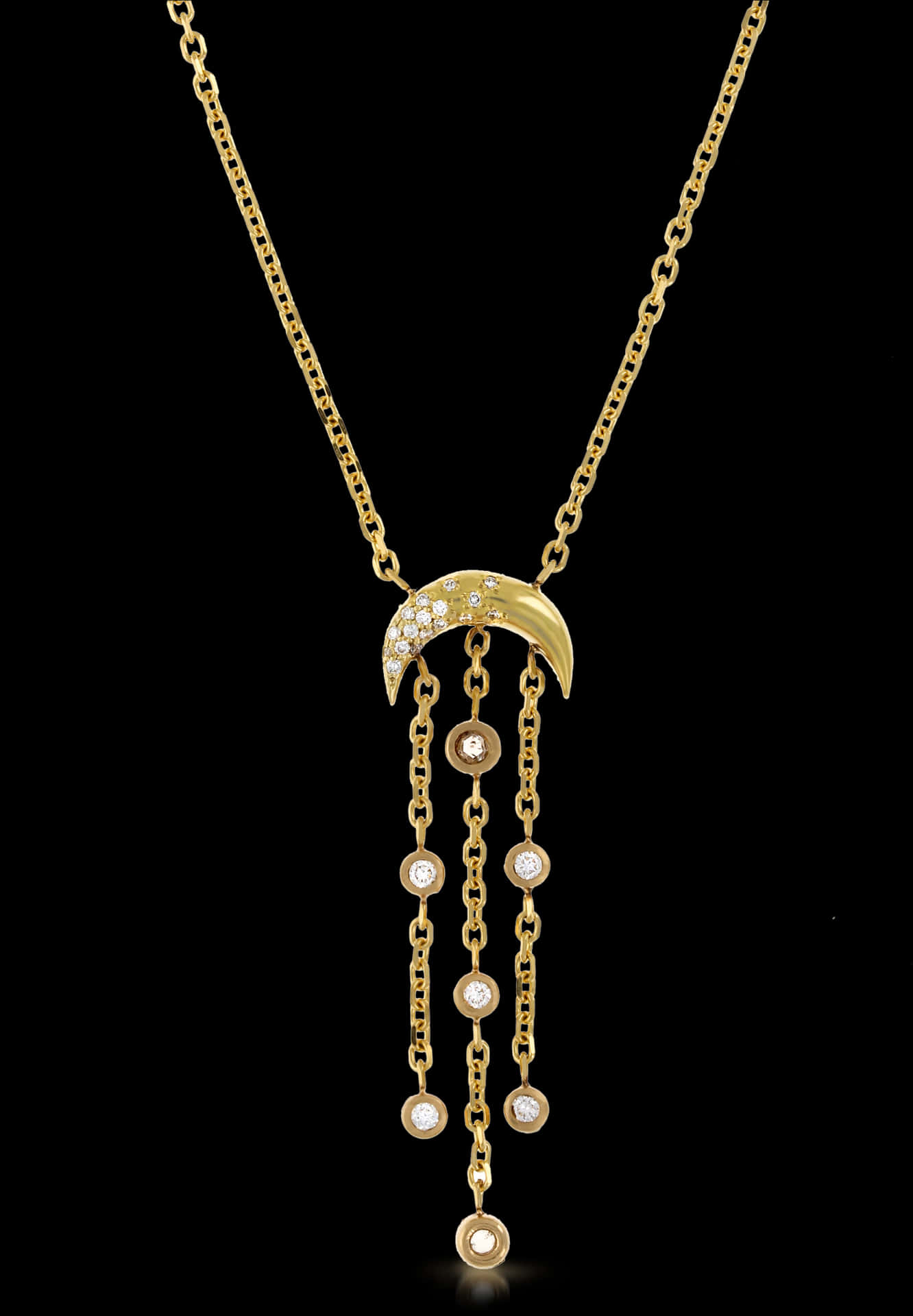 Gold Crescent Moon Diamond Necklace PNG