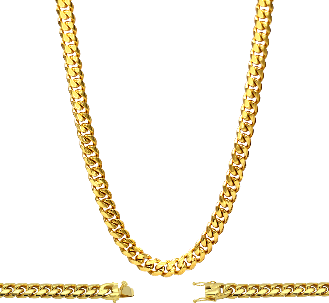 Gold Cuban Link Chain Necklace PNG