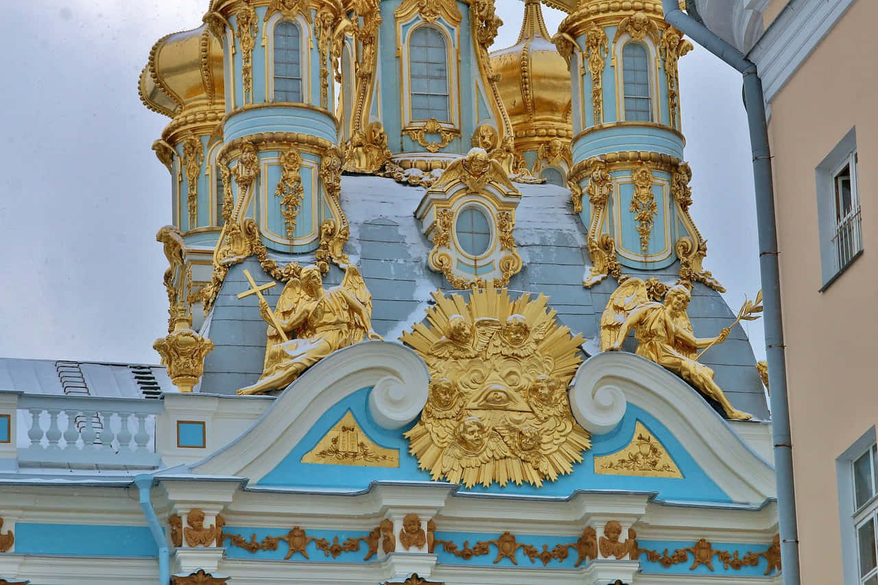 Goldenedetails Des Katharinenpalastes. Wallpaper