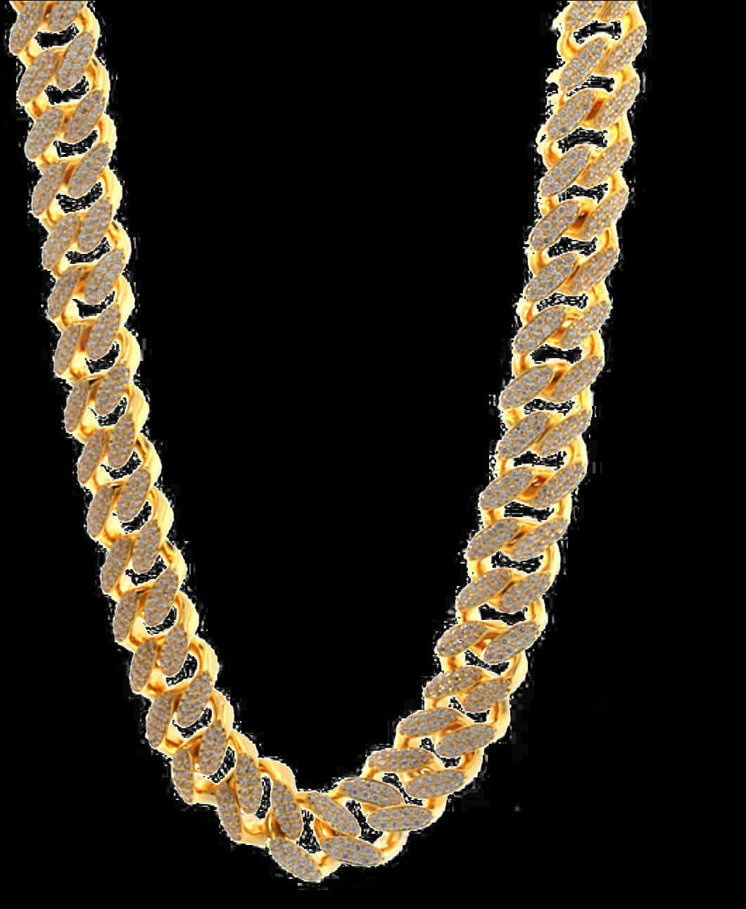 Gold Diamond Cuban Link Chain PNG