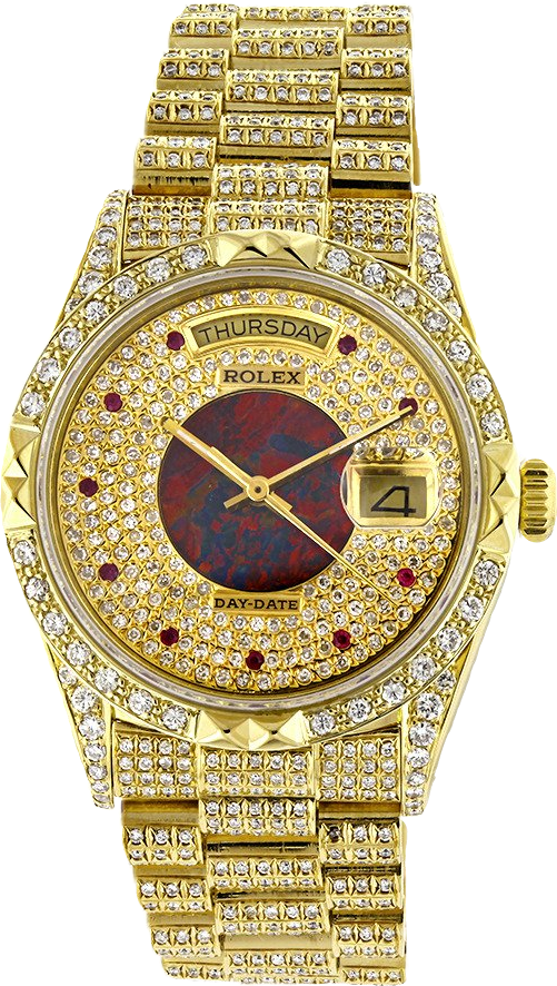 Gold Diamond Encrusted Rolex Watch PNG
