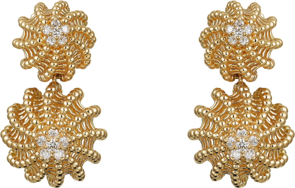 Gold Diamond Floral Earrings Design PNG