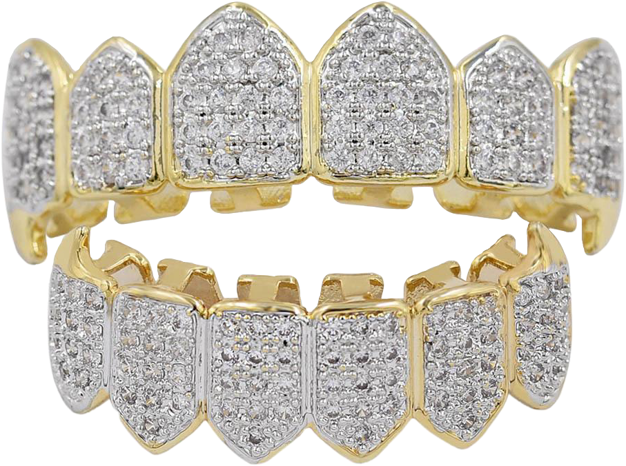 Gold Diamond Grillz Dental Jewelry PNG