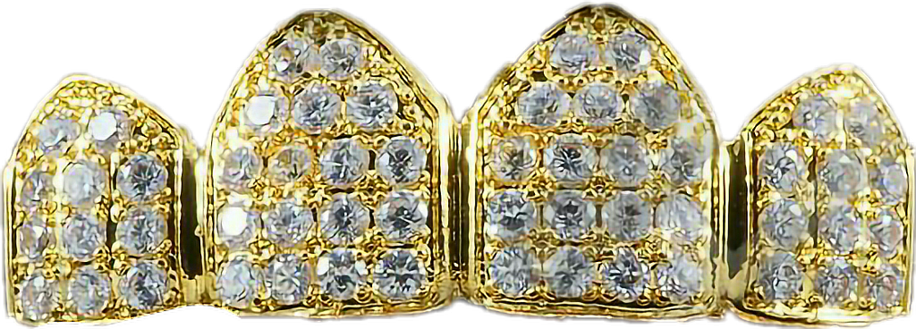 Gold Diamond Grillz Teeth PNG