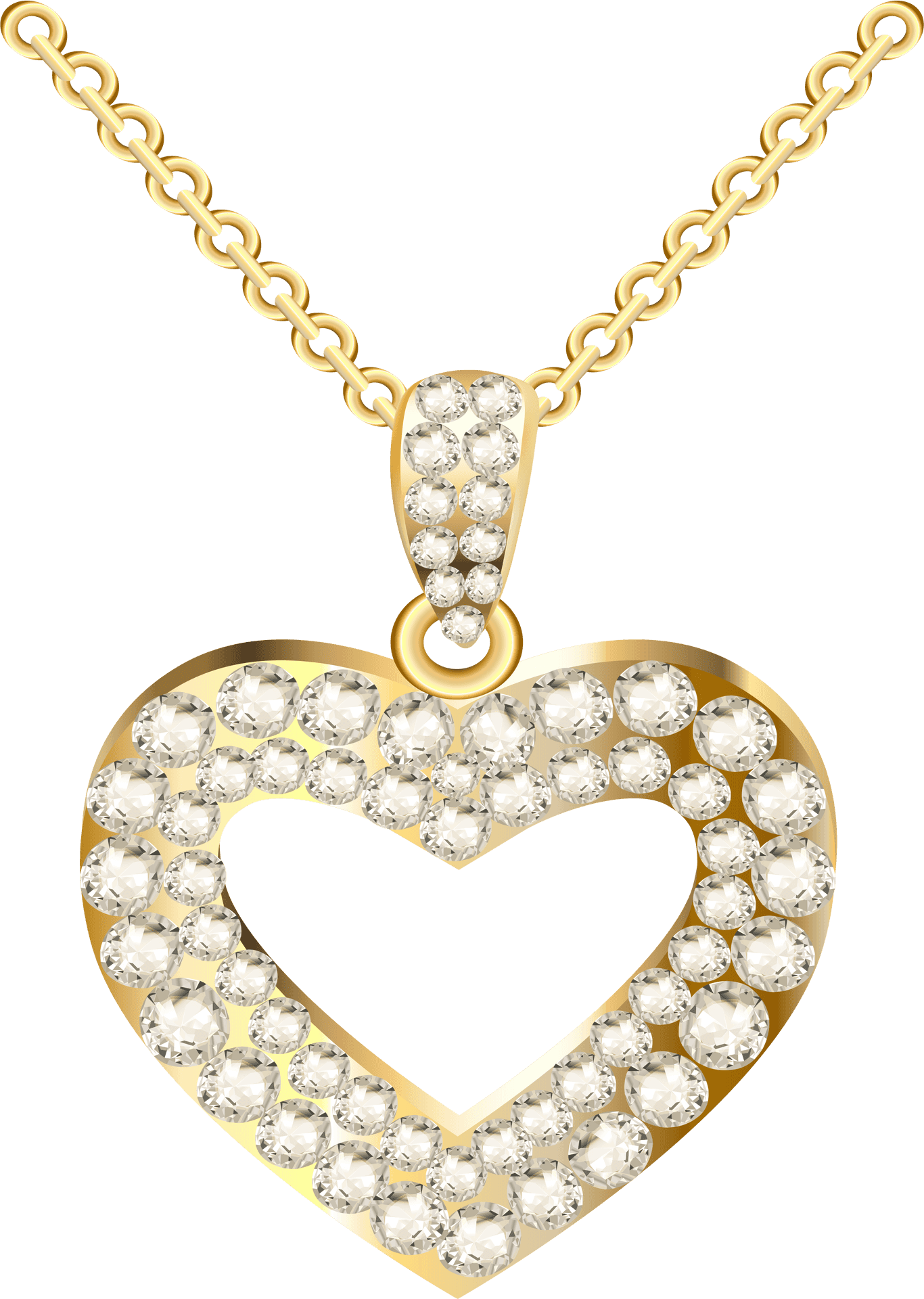 Gold Diamond Heart Pendant PNG