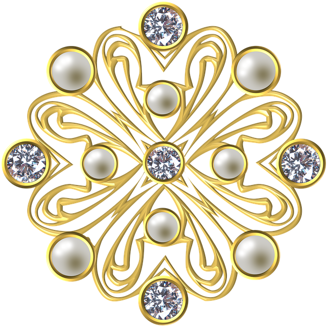 Gold Diamond Pearl Ornamental Design PNG