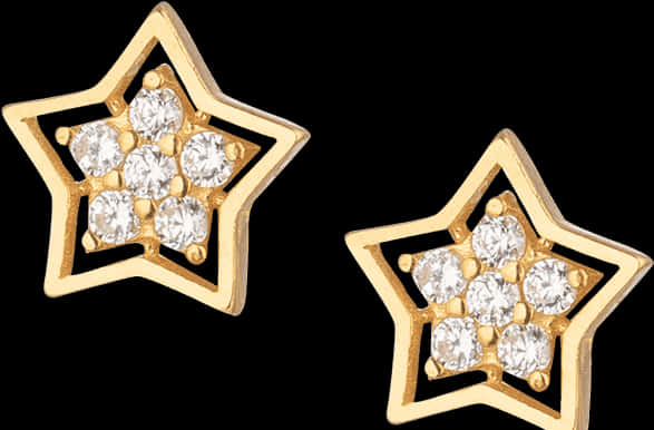 Gold Diamond Star Stud Earrings PNG