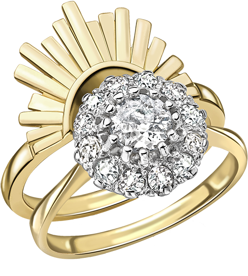 Gold Diamond Sunburst Ring PNG