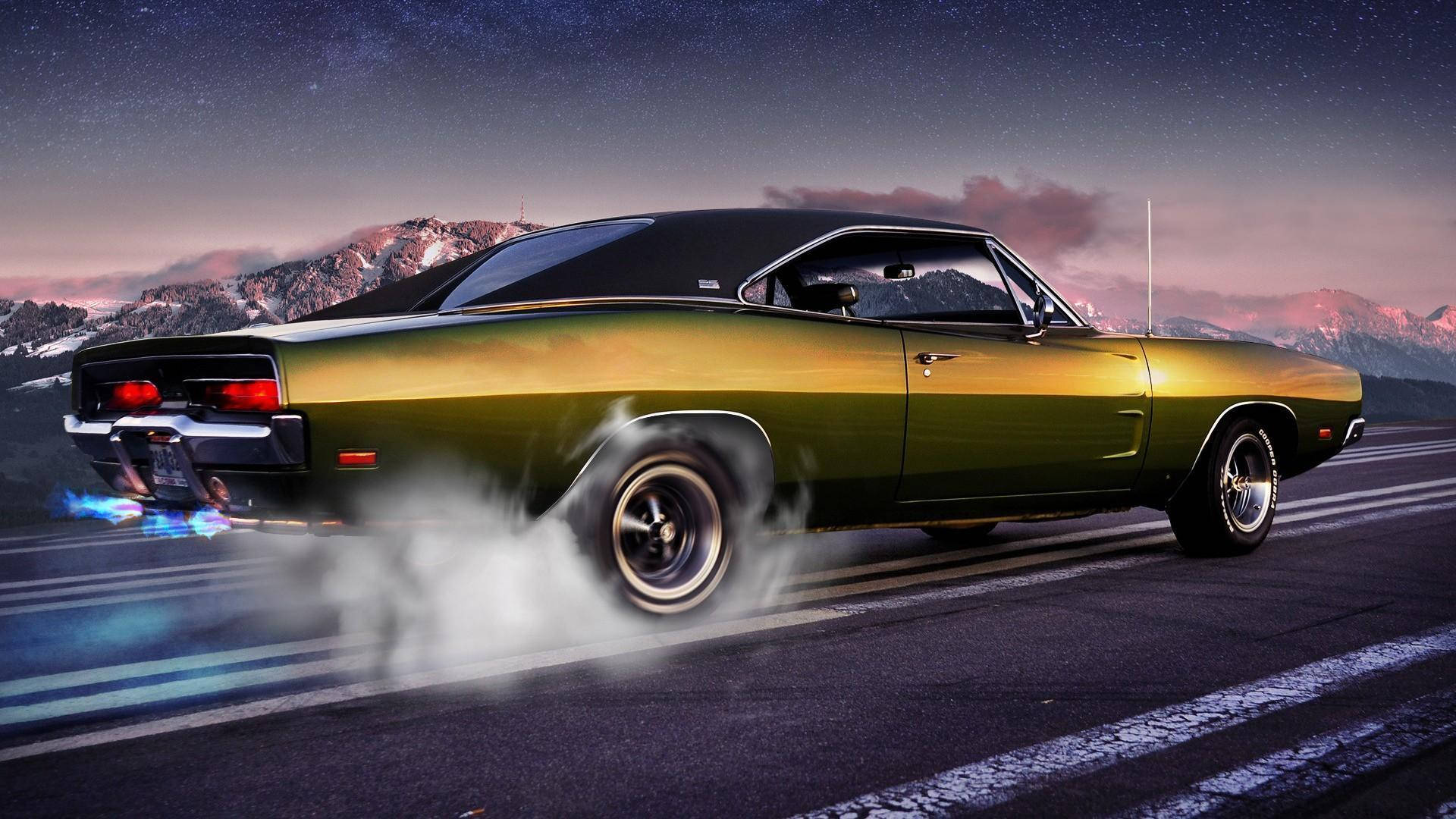 Gold Dodge Charger Muscle Car Wallpaper