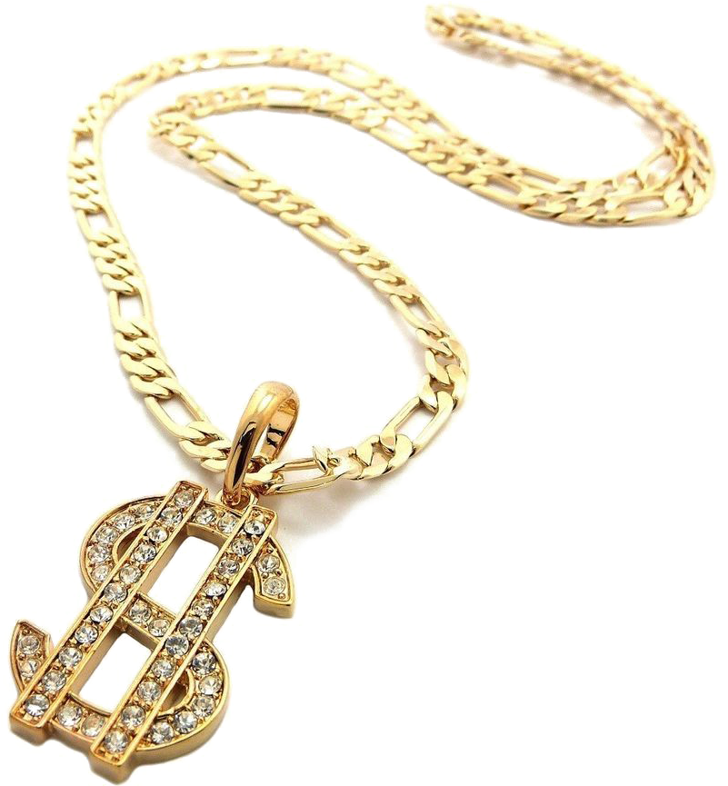 Gold Dollar Sign Pendant Chain PNG