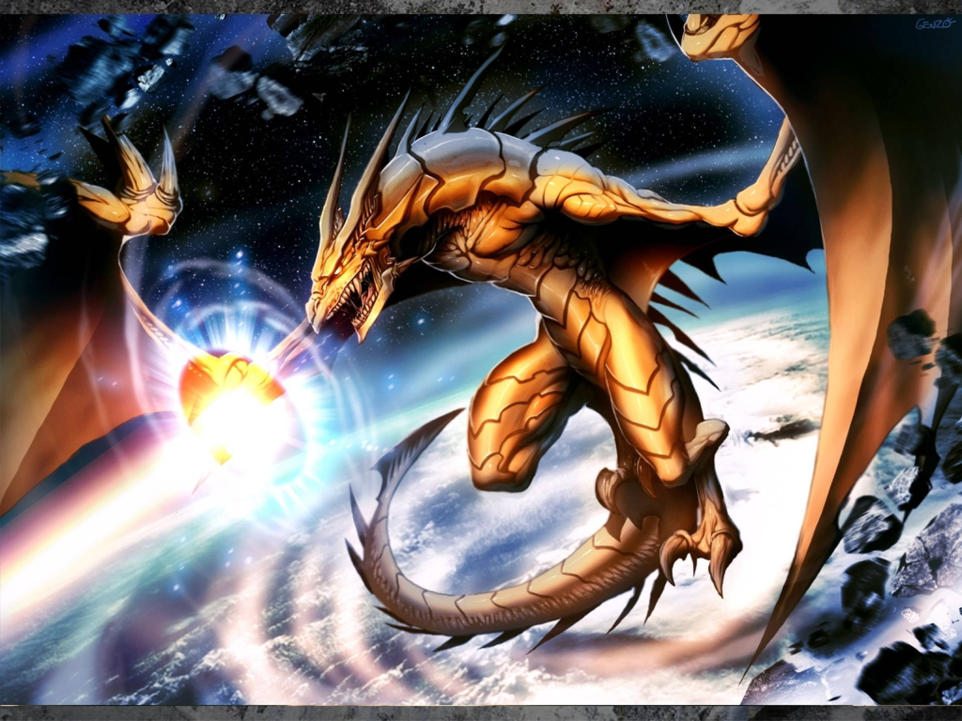 Gold Dragon Attack Wallpaper