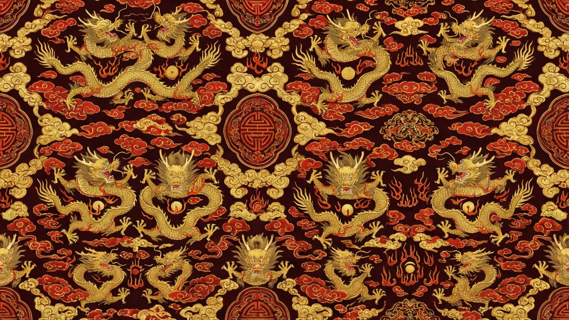 Goldener Drachen-Wolken-Muster Wallpaper