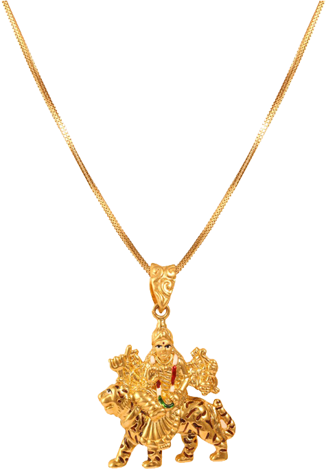 Gold Durga Pendant Necklace PNG