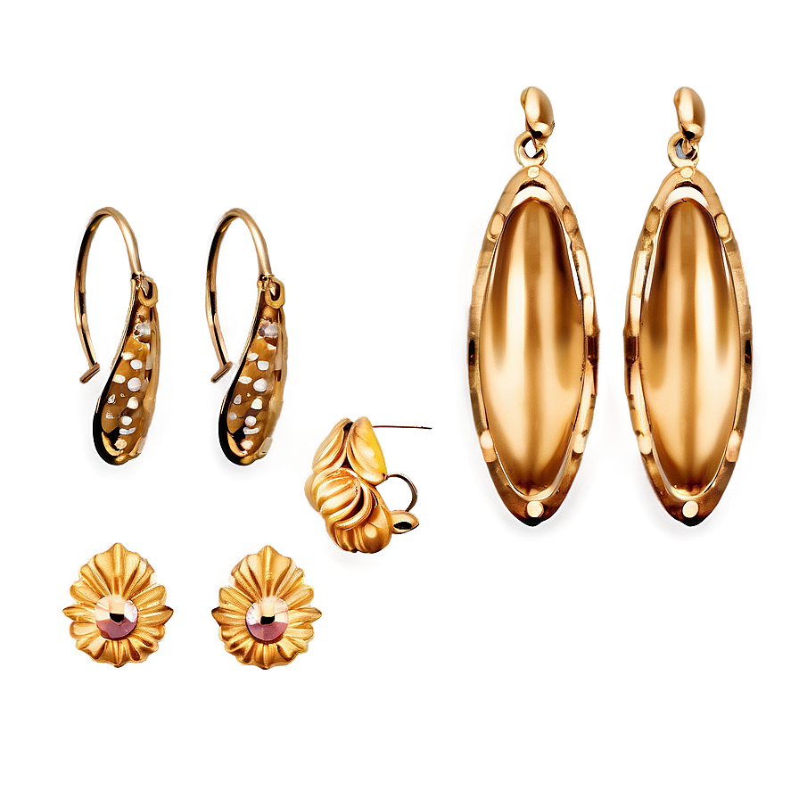 Gold Earring Set Png 2 PNG
