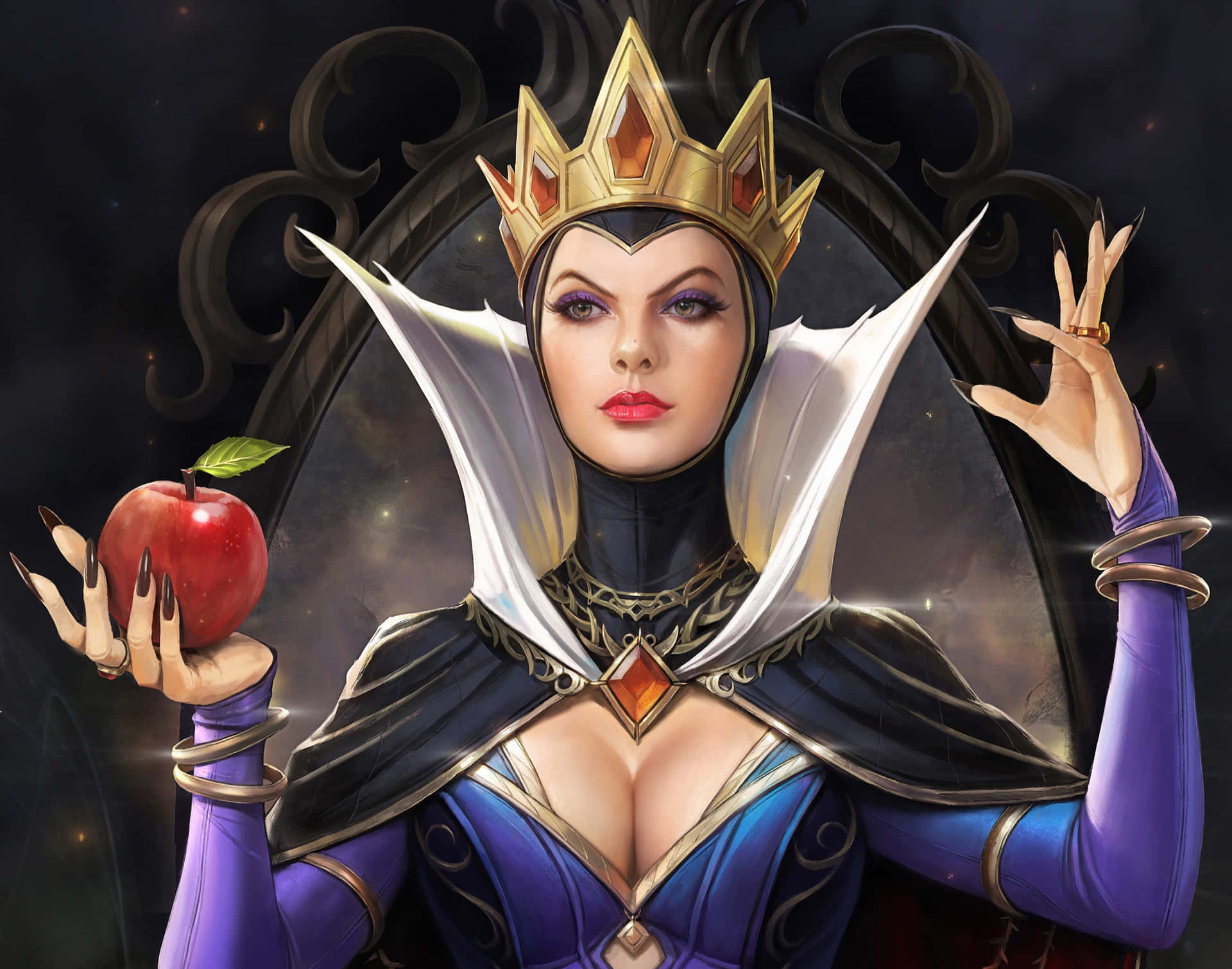A Woman In A Costume Holding An Apple Wallpaper