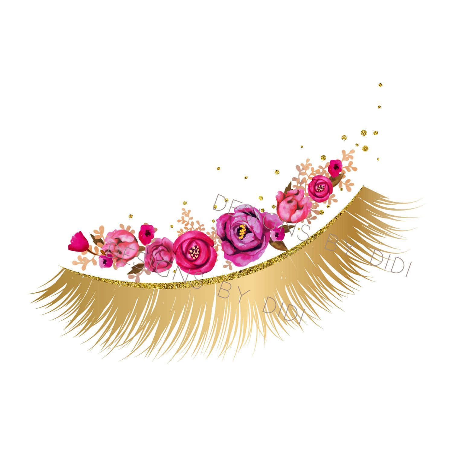 Umfundo Dourado Com Cílios Rosa E Flores Com Glitter. Papel de Parede
