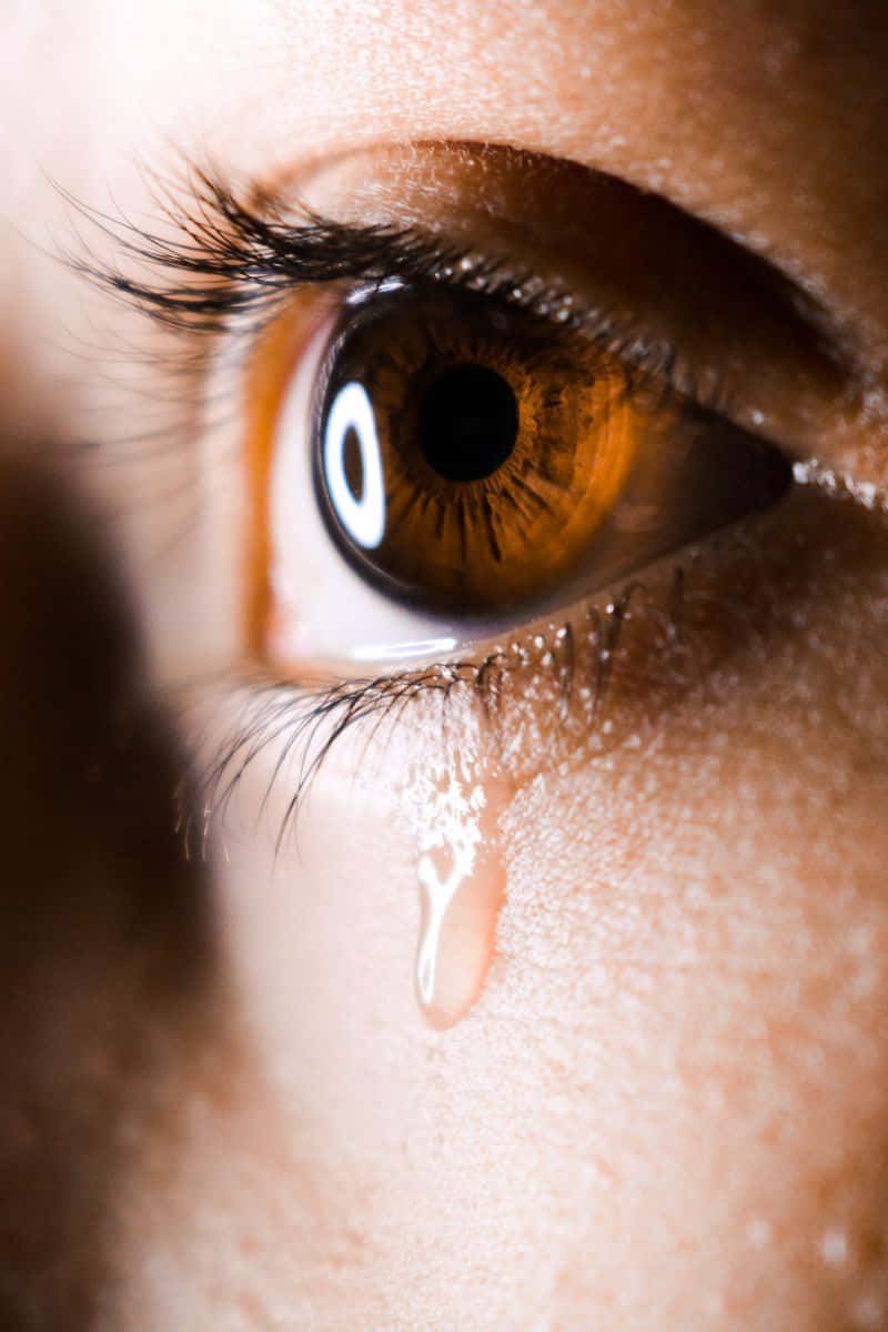 Oolho De Uma Mulher Está Chorando Lágrimas. Papel de Parede