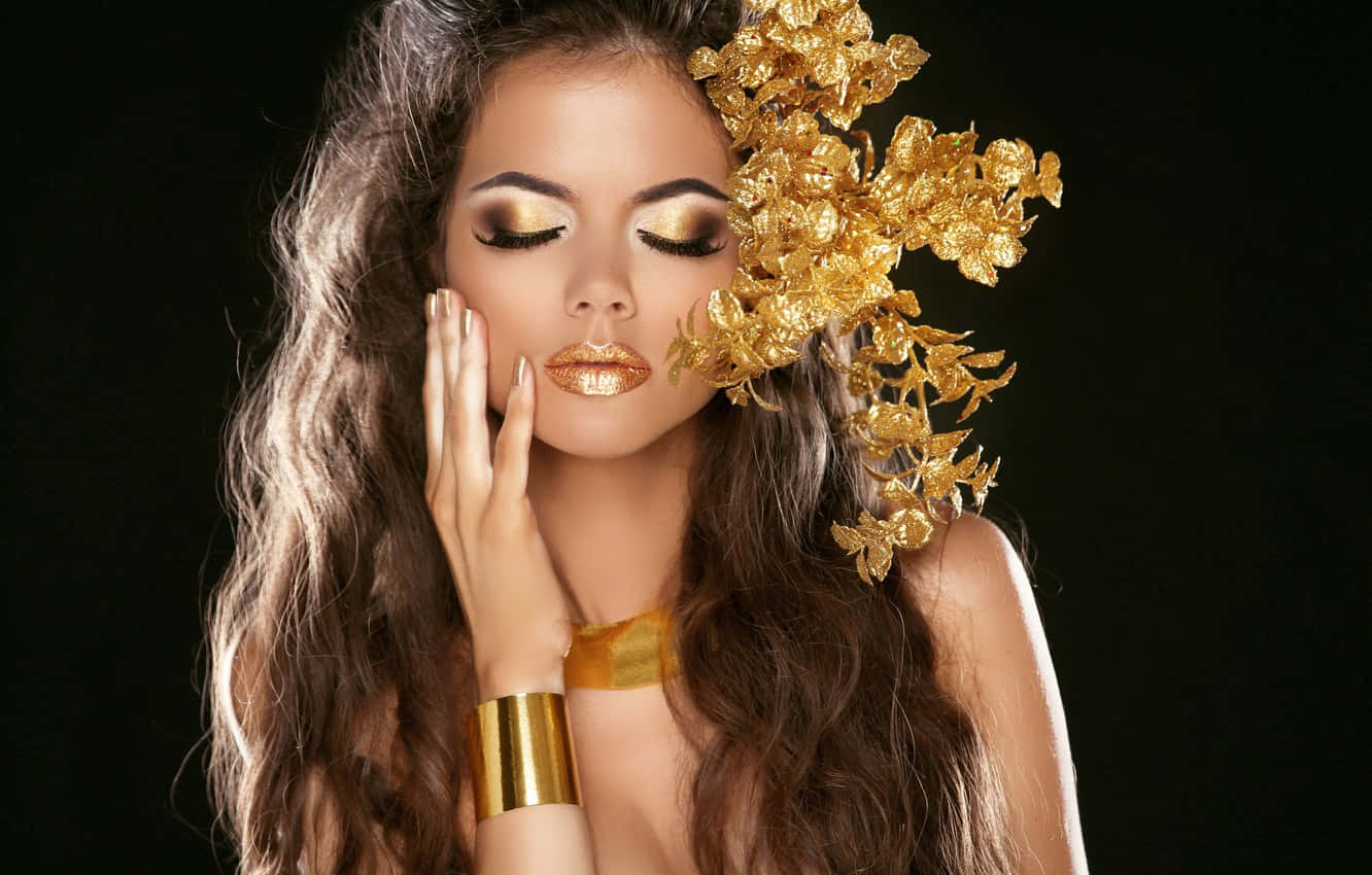 Gold Makeup With Black Eyelash Wallpaper