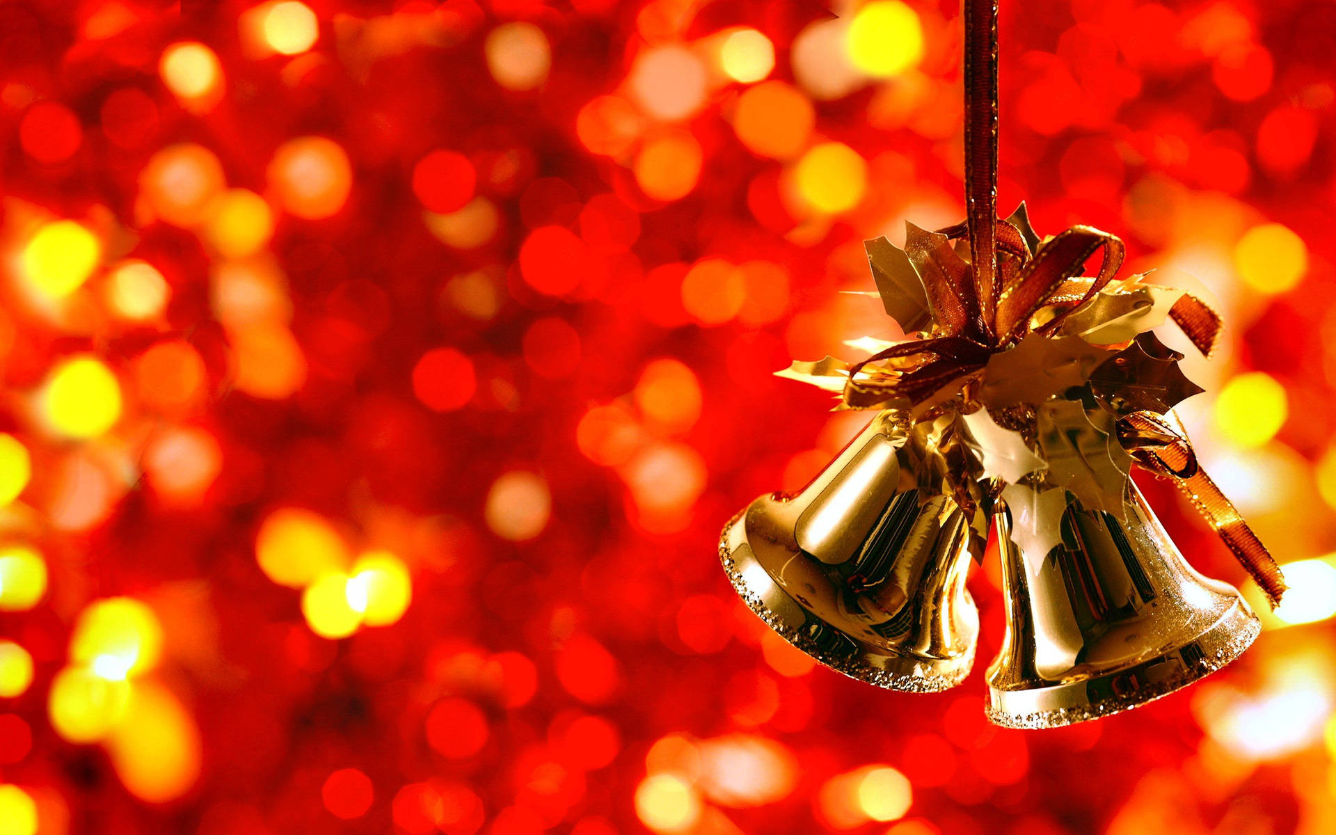 Campanasdoradas Festivas En Desenfoque Bokeh De Navidad Fondo de pantalla