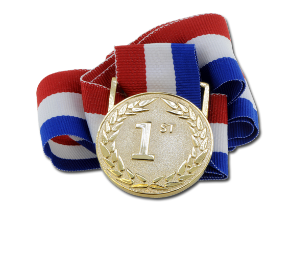 Gold First Place Medalwith Tri Color Ribbon PNG