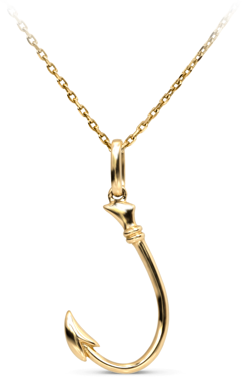 Gold Fishhook Pendant Necklace PNG