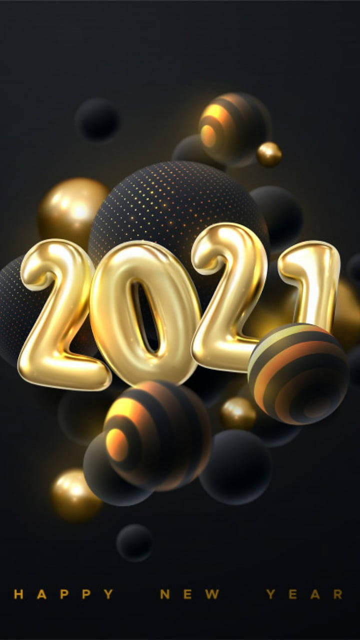 Wallpaper: Guldfoil Lykkelig Nytår 2021 Balloner Tapet Wallpaper