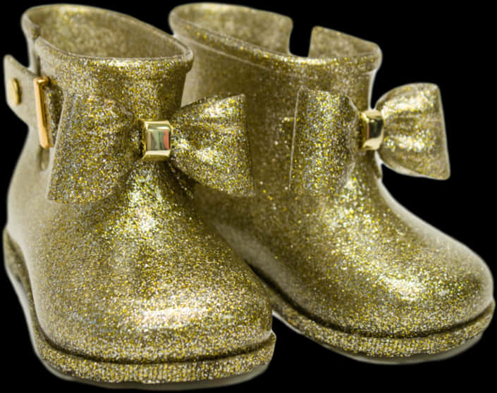 Gold Glitter Bow Boots PNG
